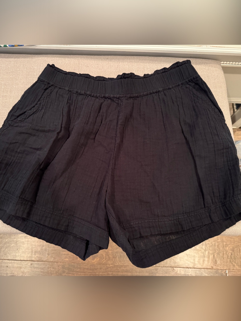 Pact Women’s Gauze Cotton Black High-Waist Textured Shorts